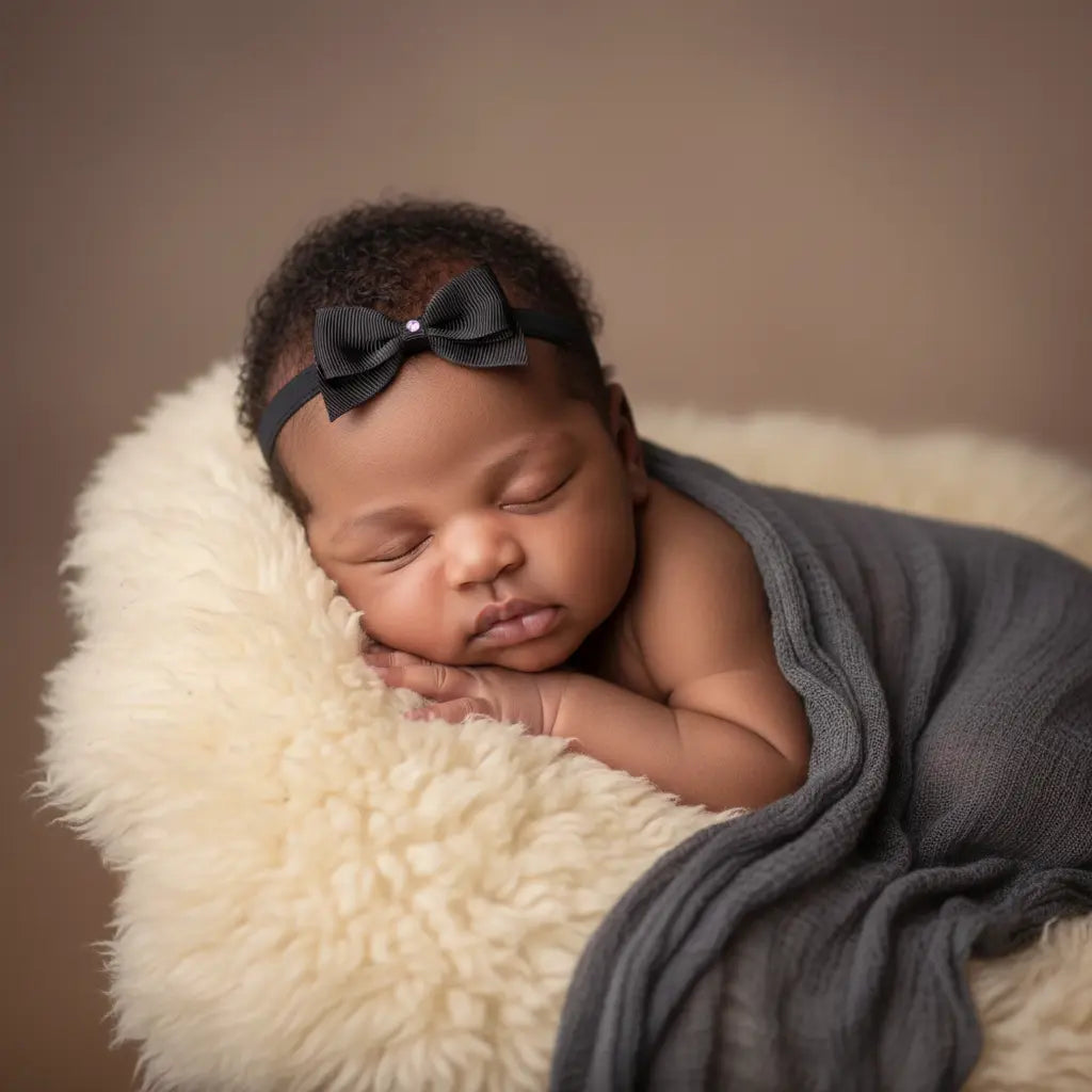 Small black bow with tails on a soft elastic headband Cute Cute