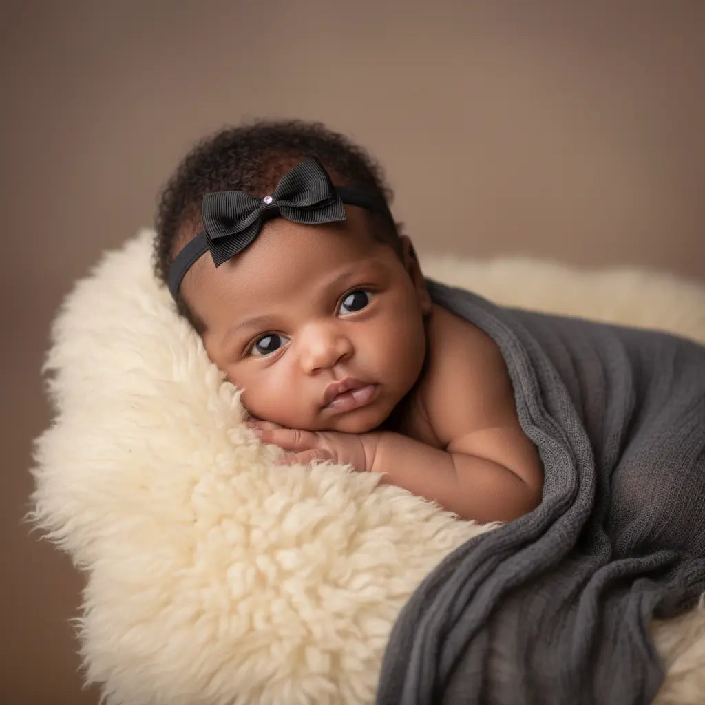 Small black bow with tails on a soft elastic headband Cute Cute