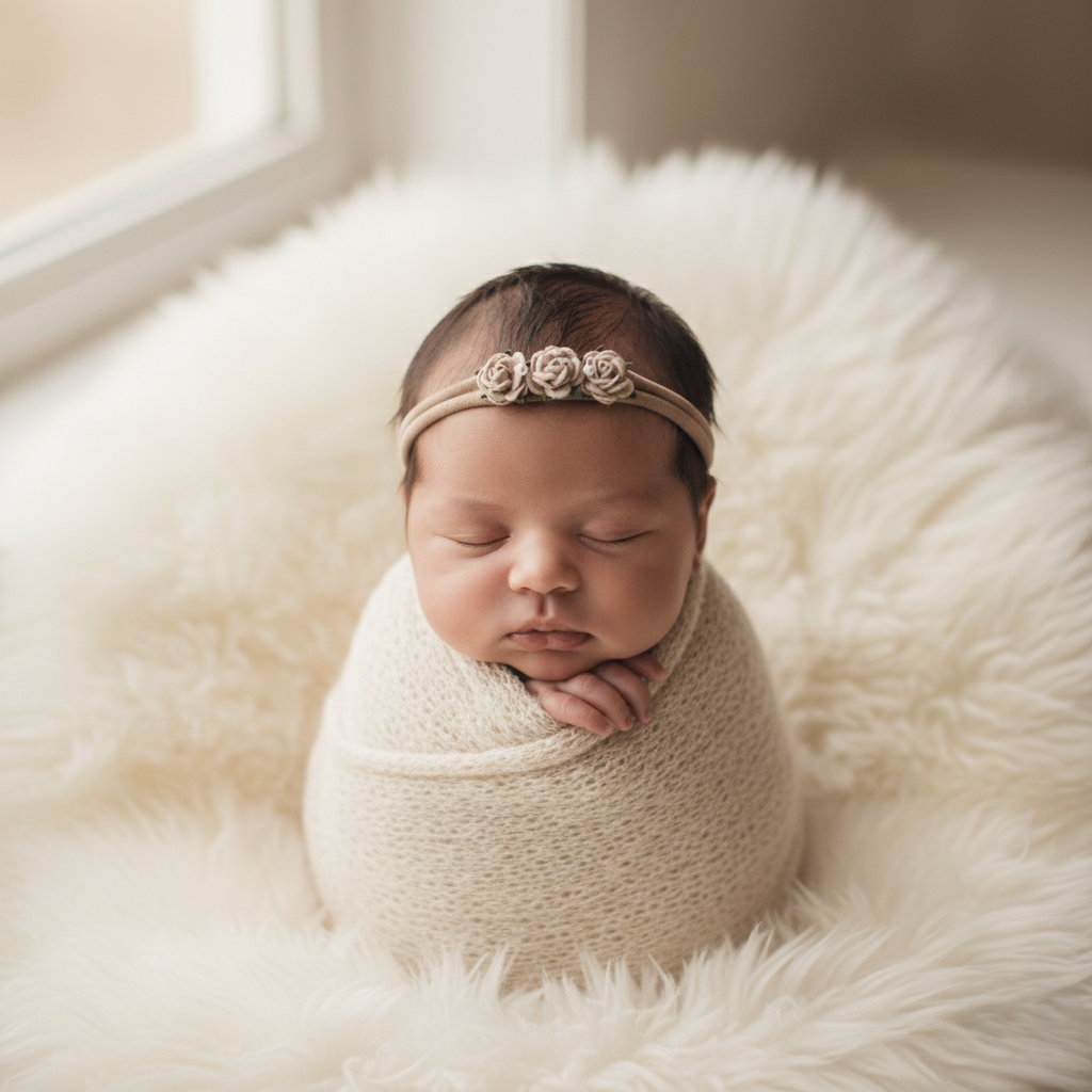 Nude elastic headband with three mulberry roses in brown