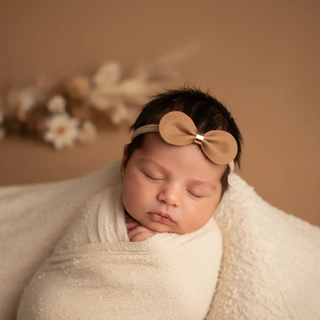 Brown faux suede bow on nude elastic headband Cute Cute