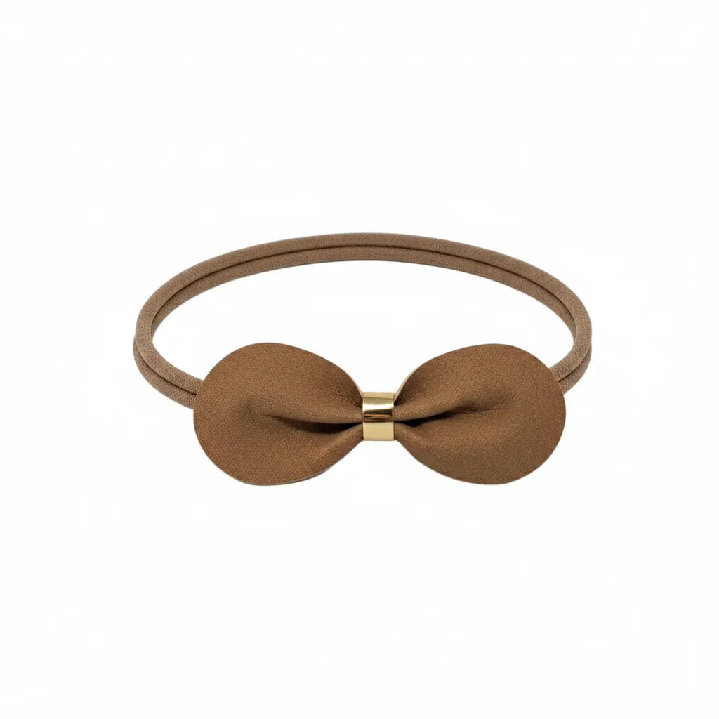 Brown faux suede bow on nude elastic headband Cute Cute