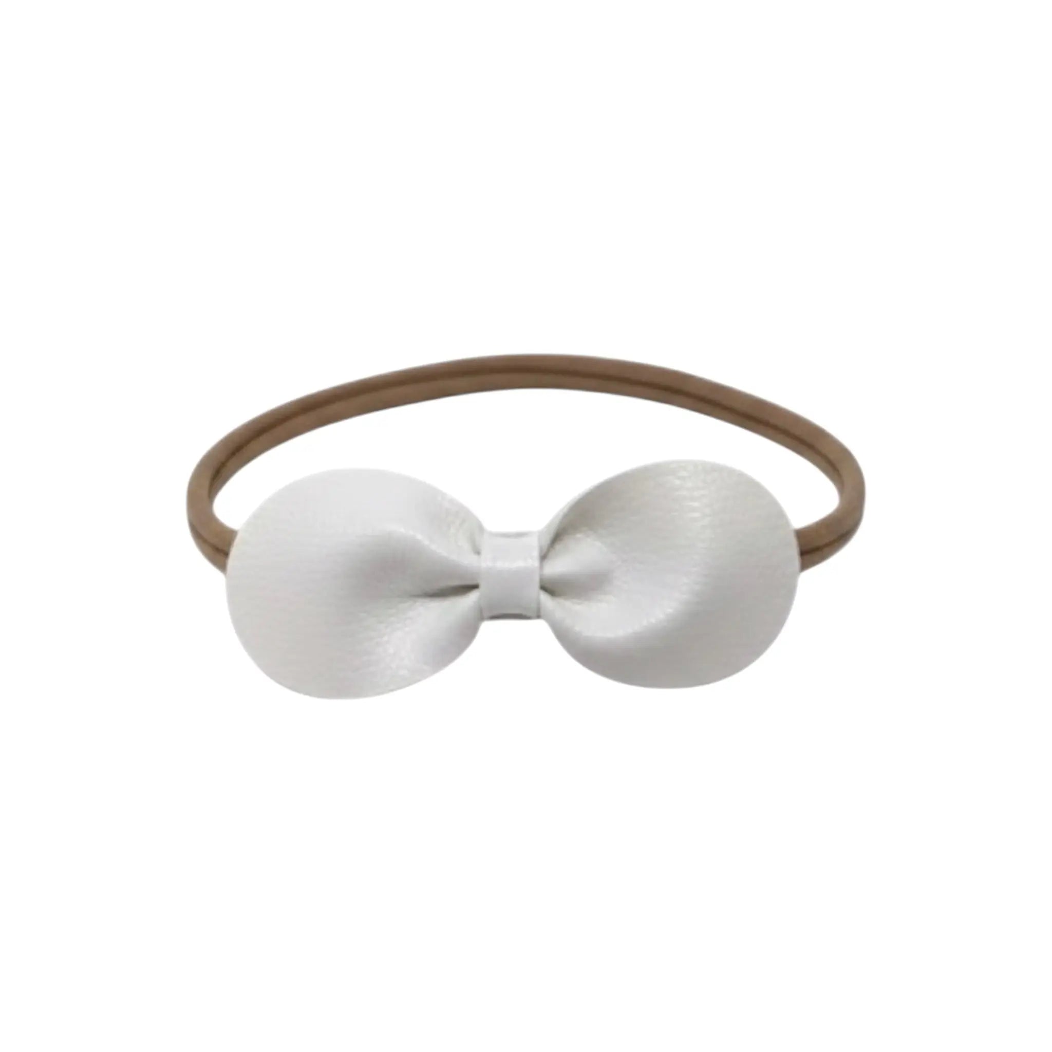 Faux leather off white bow on a nude elastic headband Cute Cute