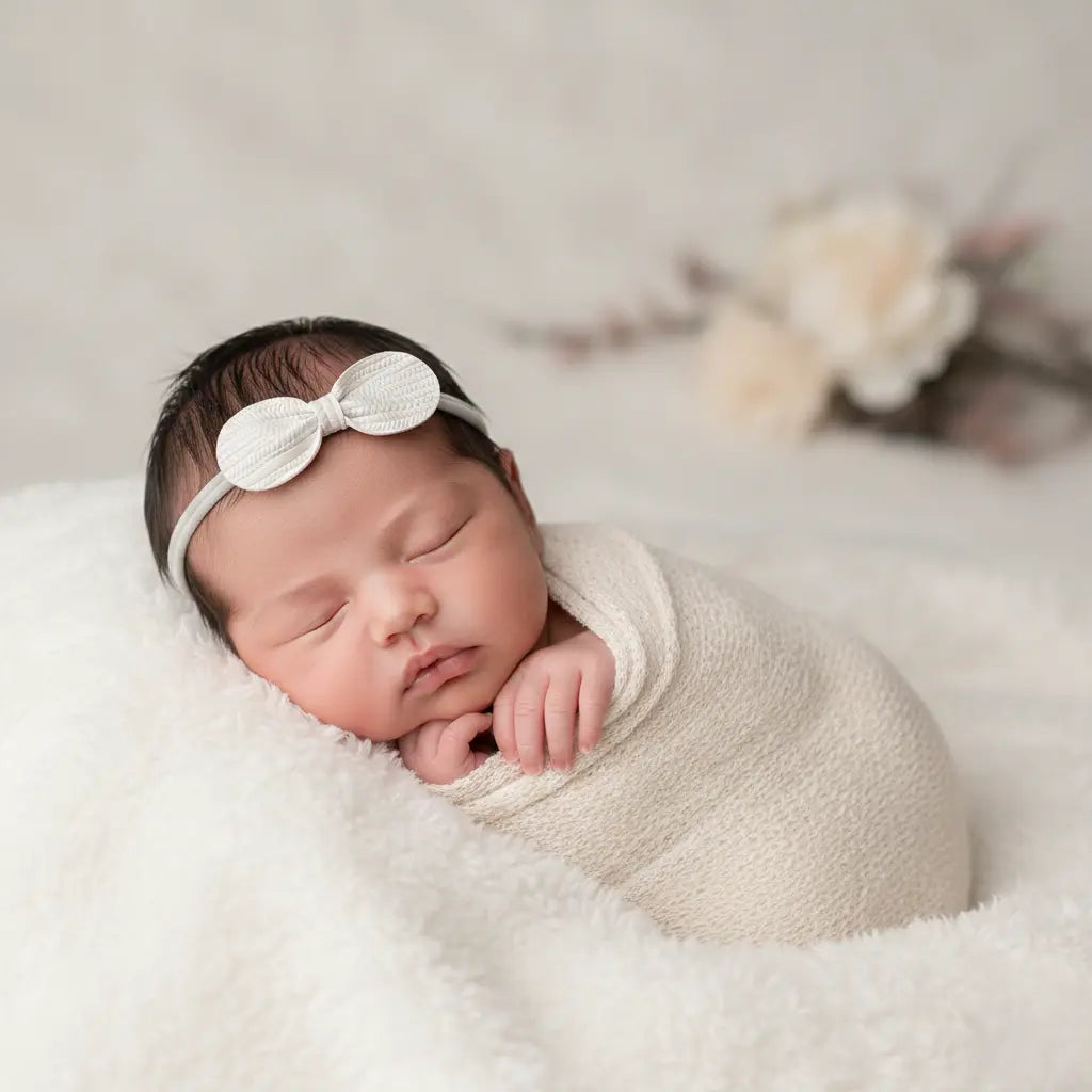 Faux leather textured off white bow on a gray elastic headband Cute Cute