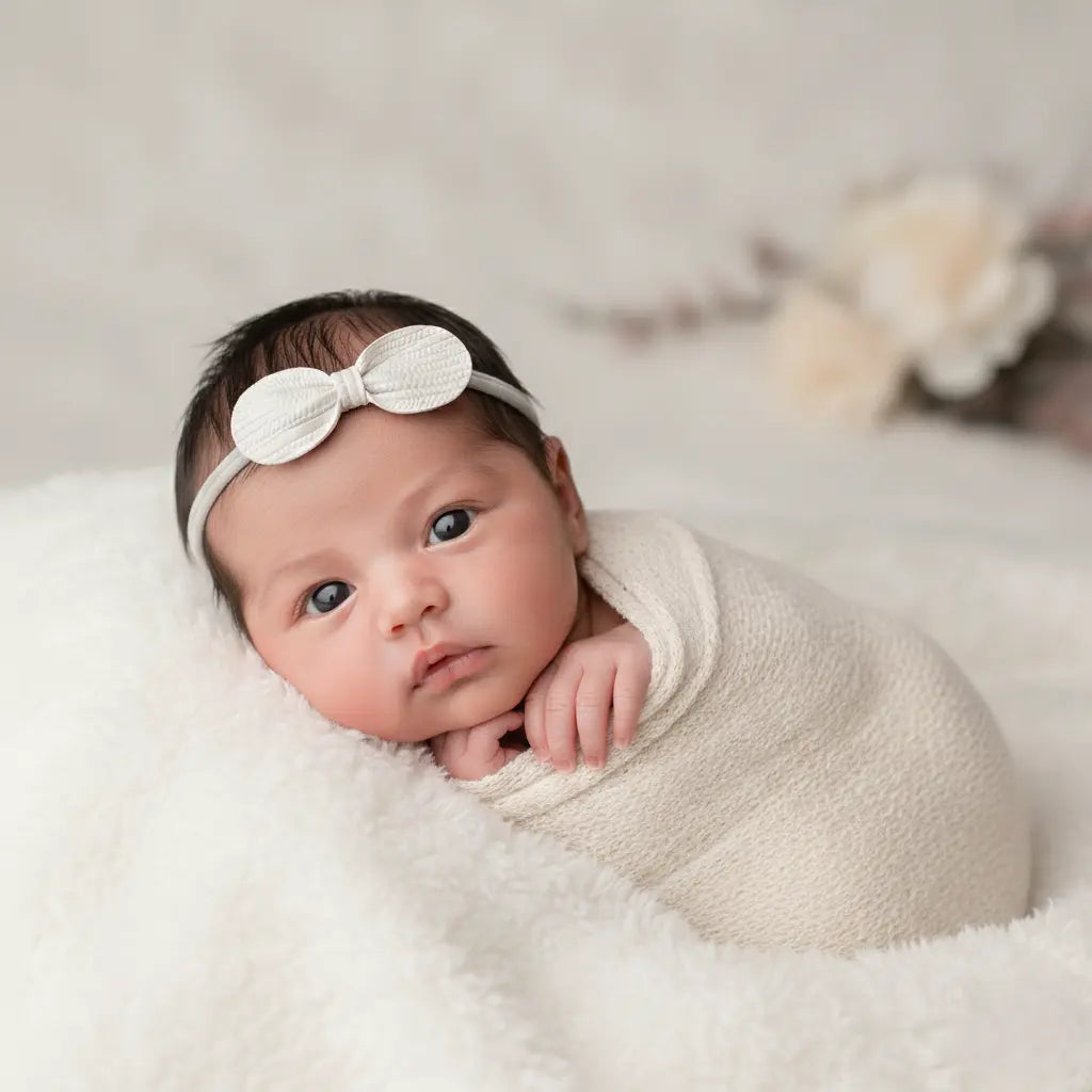 Faux leather textured off white bow on a gray elastic headband Cute Cute
