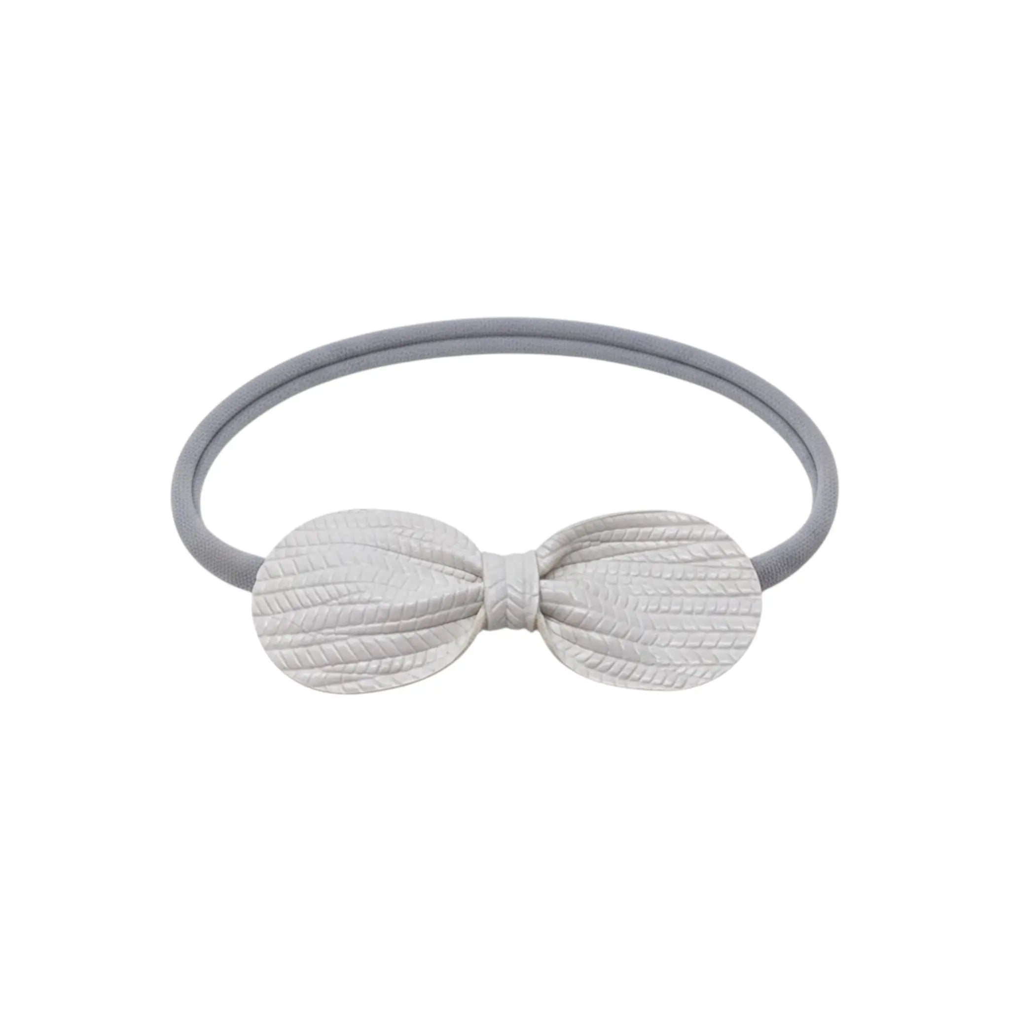 Faux leather textured off white bow on a gray elastic headband Cute Cute