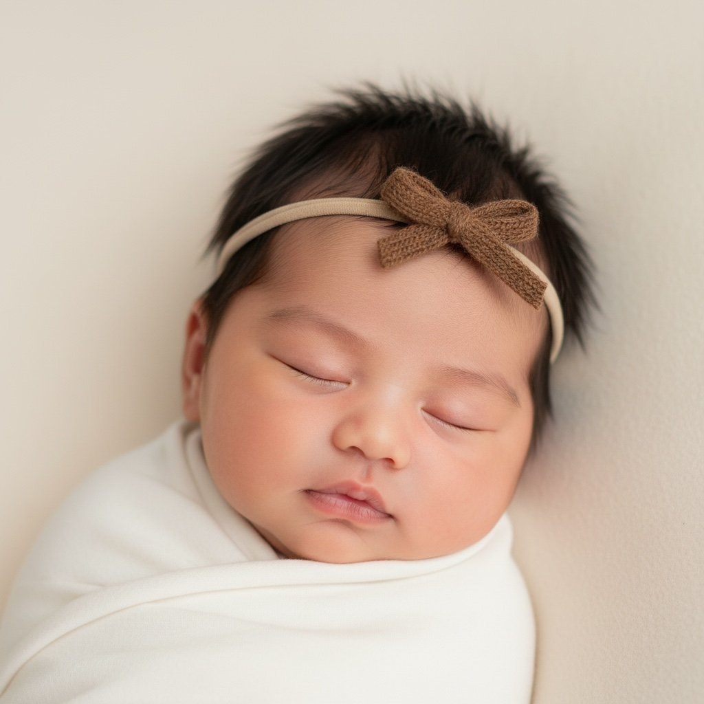 Woolen brown bow on a skinny soft nylon headband