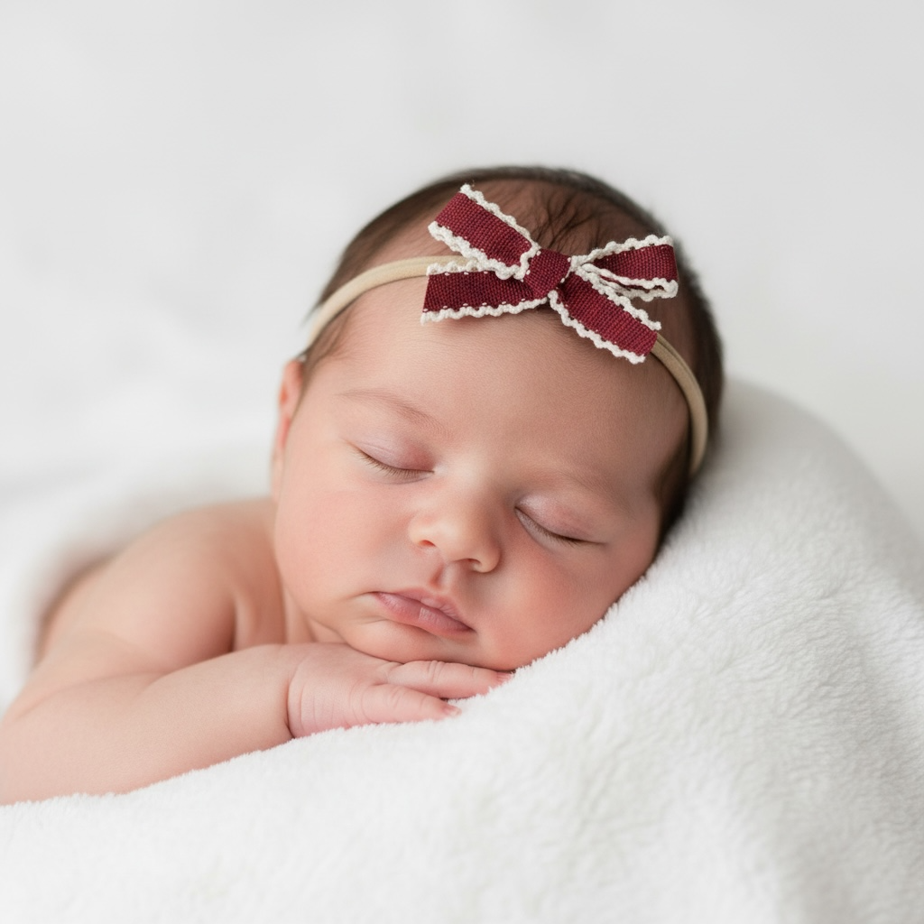 Small scalloped bow on a skinny soft nylon headband