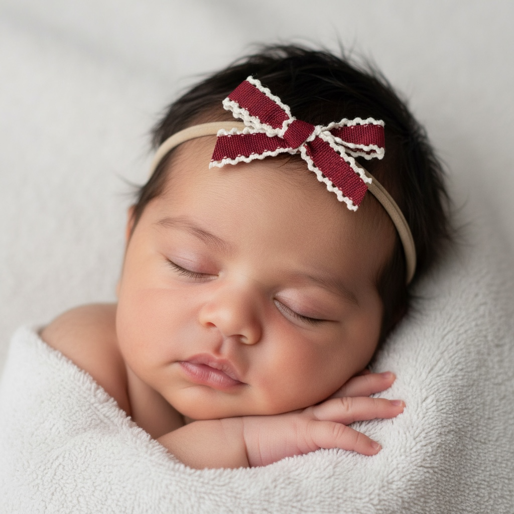Small scalloped bow on a skinny soft nylon headband