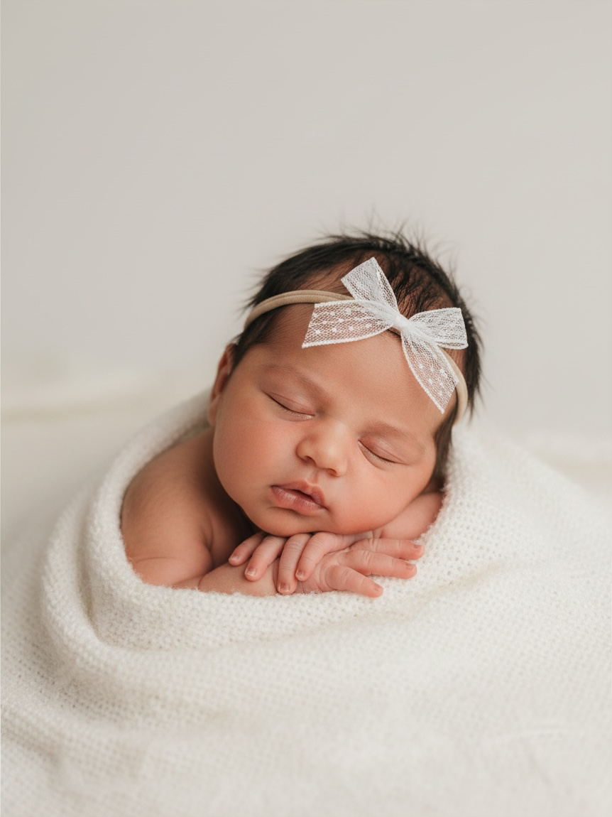 White lace bow on a skinny soft nylon headband