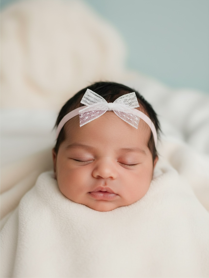 White lace bow on a skinny soft nylon headband