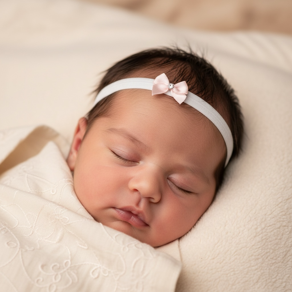 Tiny satin bow with tails on a soft headband