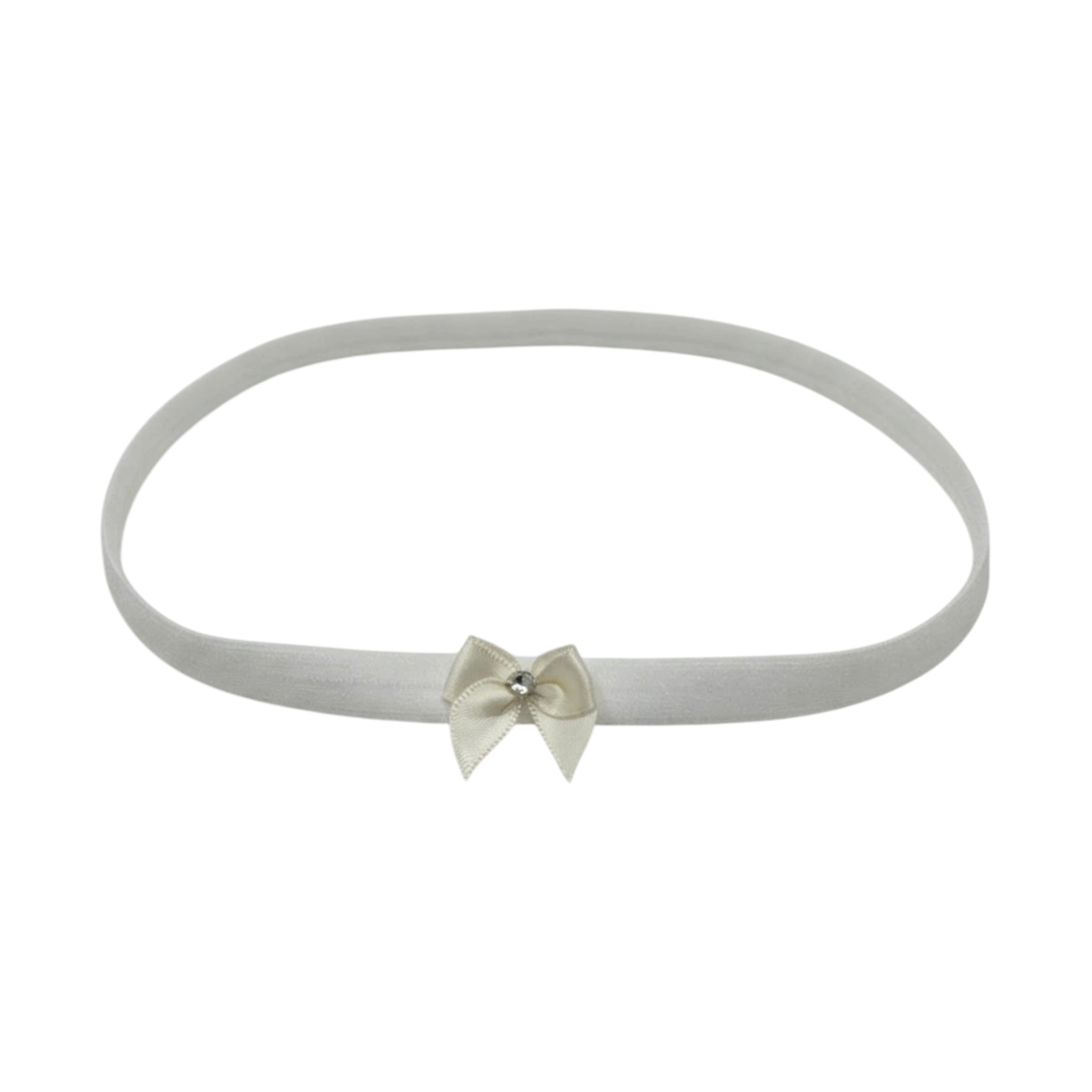 Tiny satin bow with tails on a soft headband