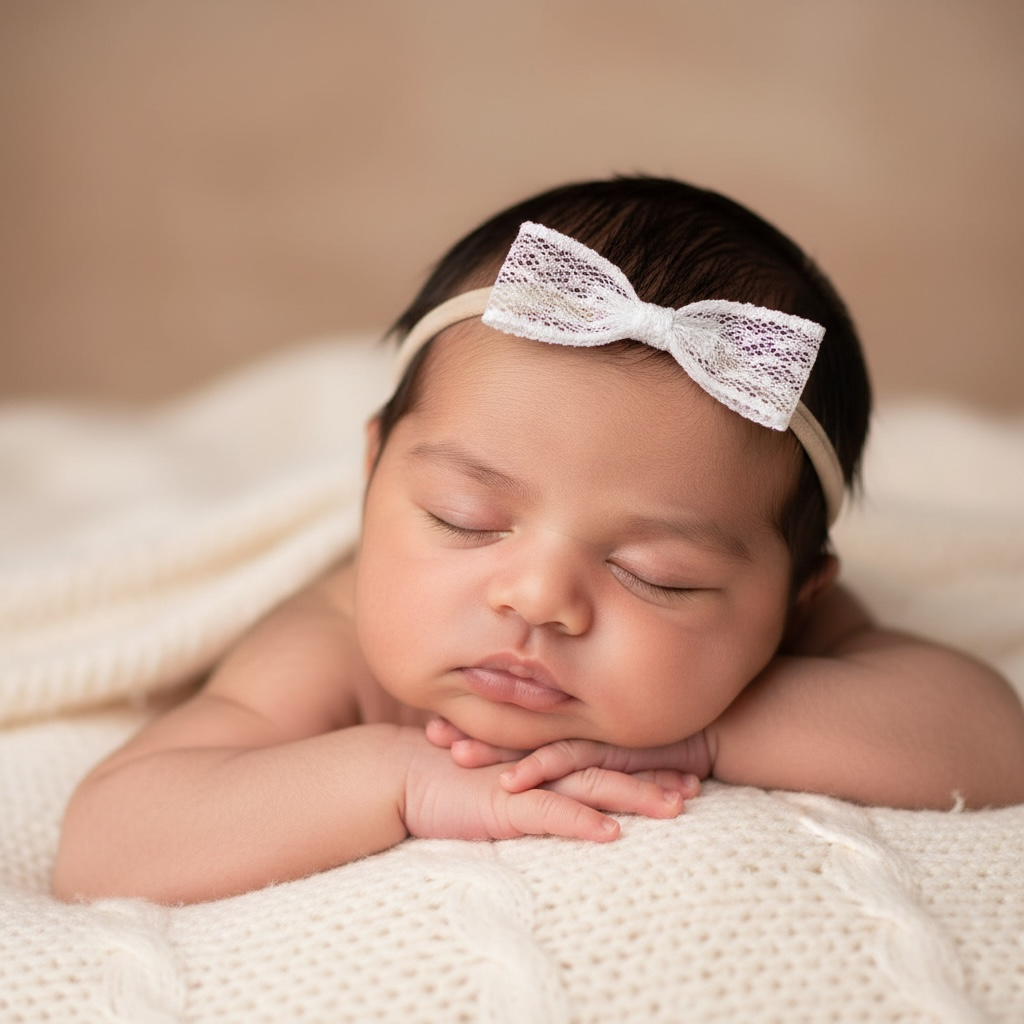 Delicate lace bow on a skinny soft nylon headband