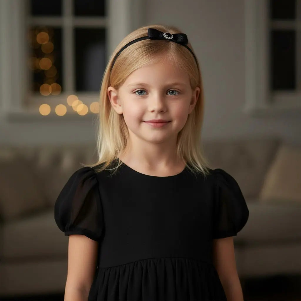 Black single bow with rhinestone on a headband Cute Cute