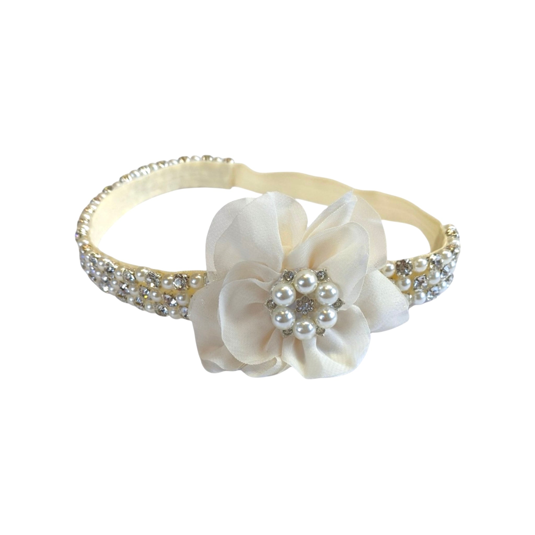 Ivory flower on diamante beaded headband