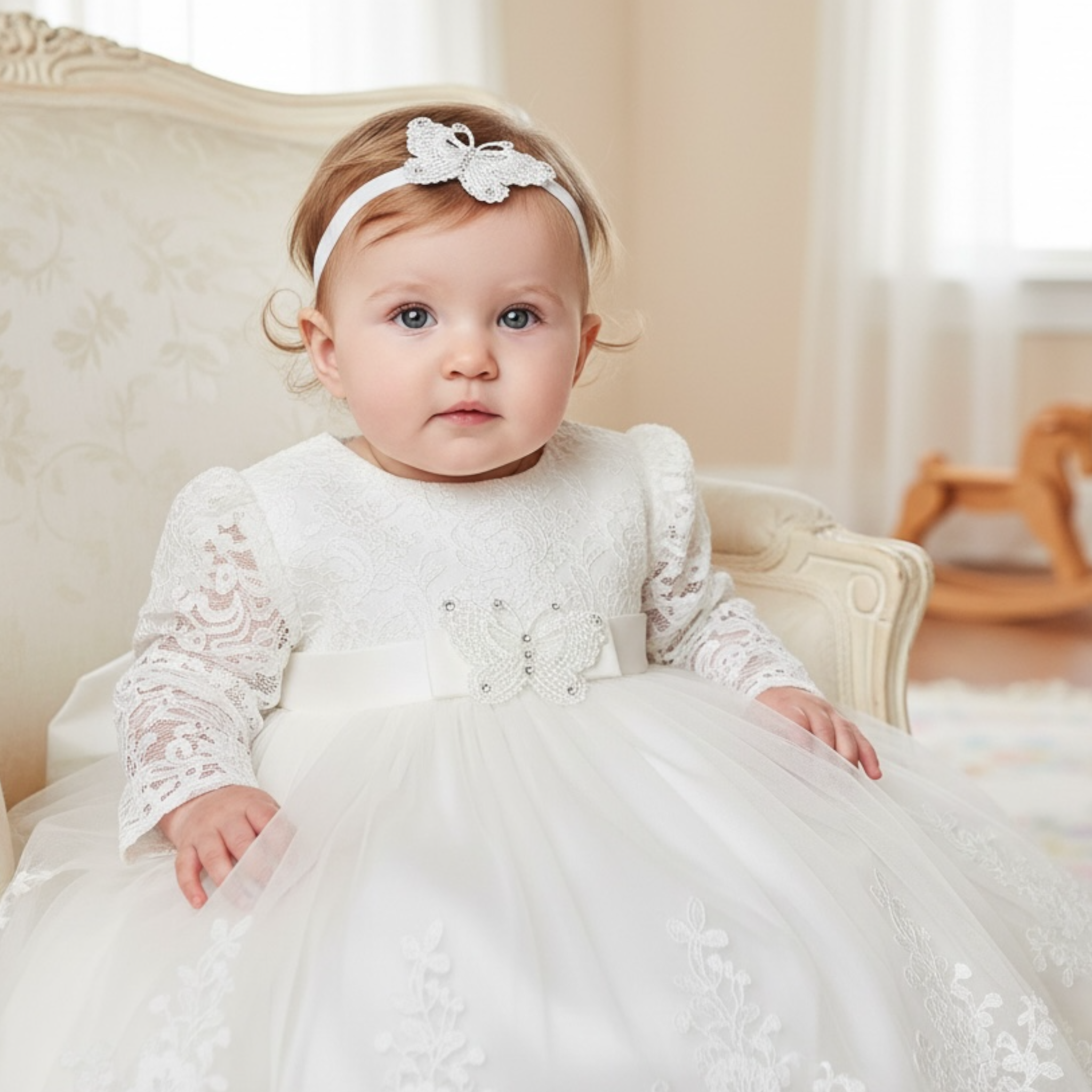 Off white lace butterfly with Swarovski crystals