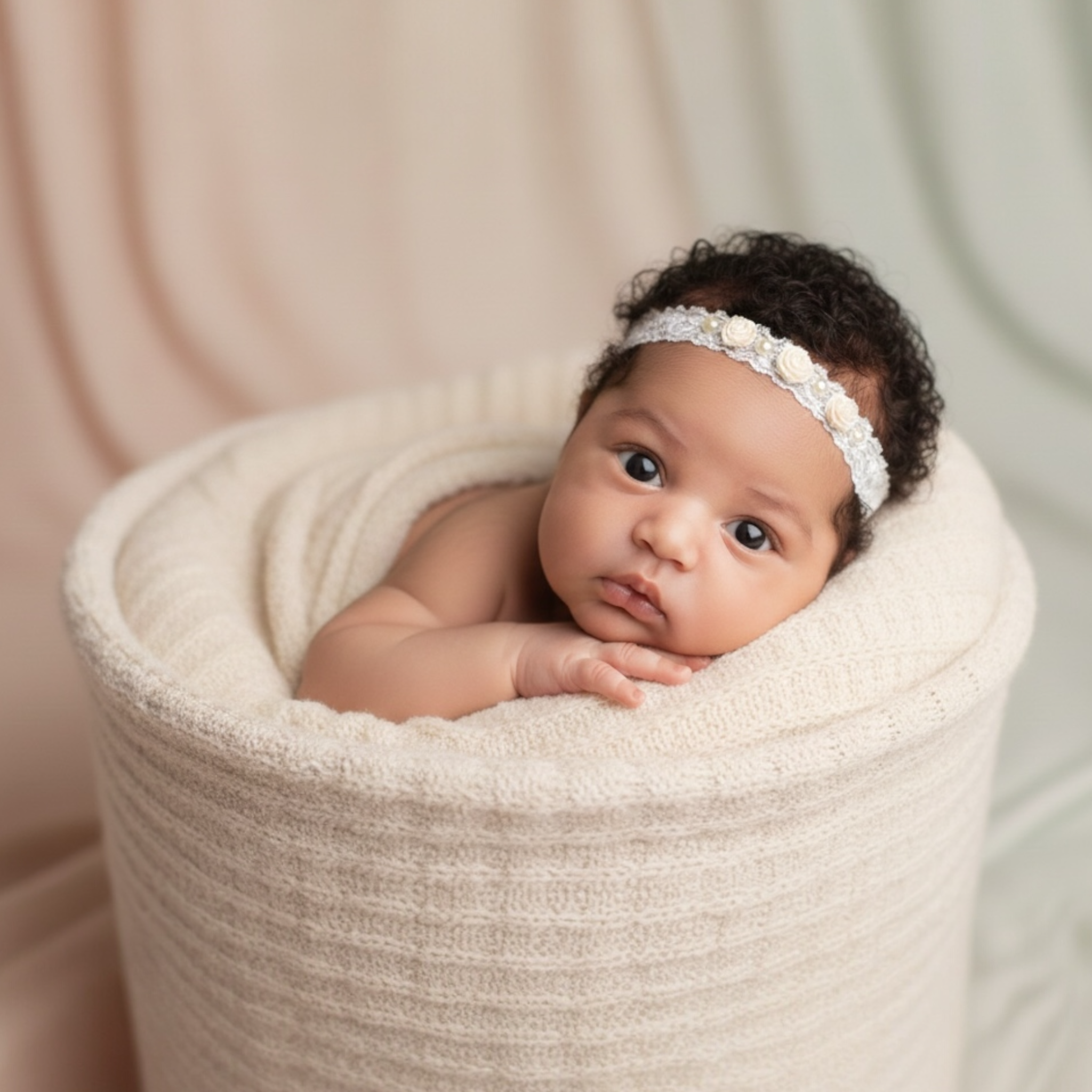 Lace headband with ivory roses