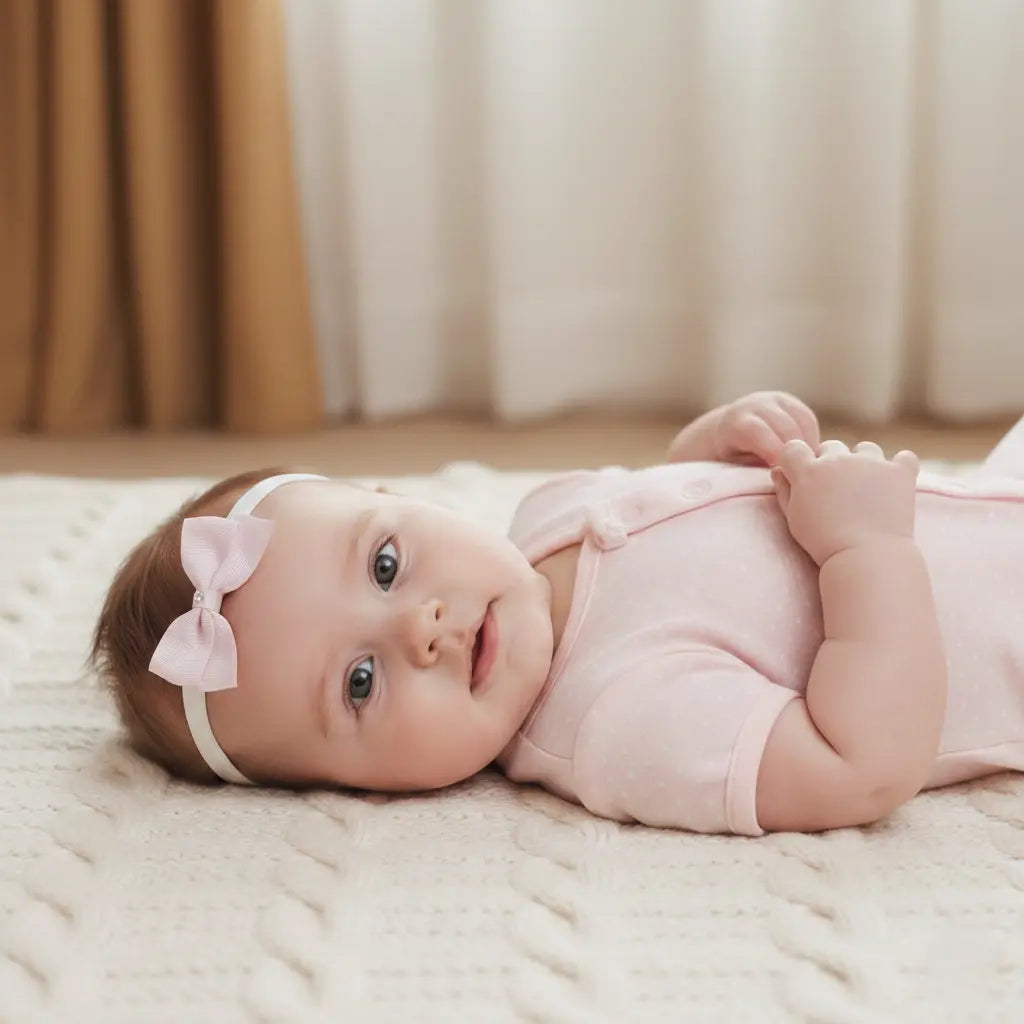 Small pink bow with tails on a soft elastic headband Cute Cute