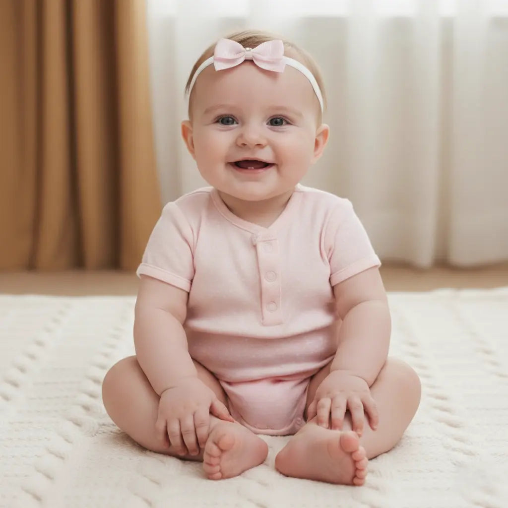 Small pink bow with tails on a soft elastic headband Cute Cute