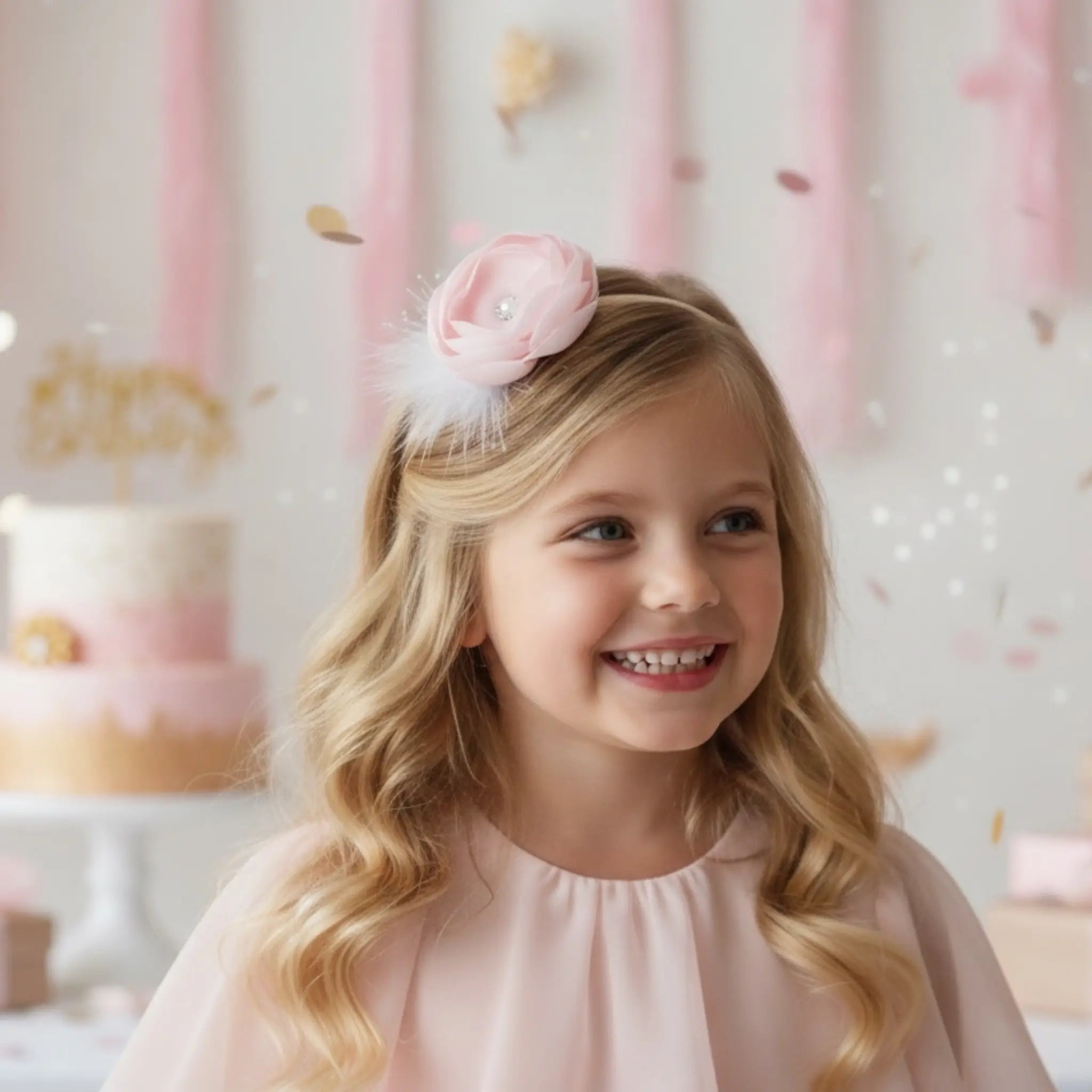 Layared pink flower with feather and netting Cute Cute