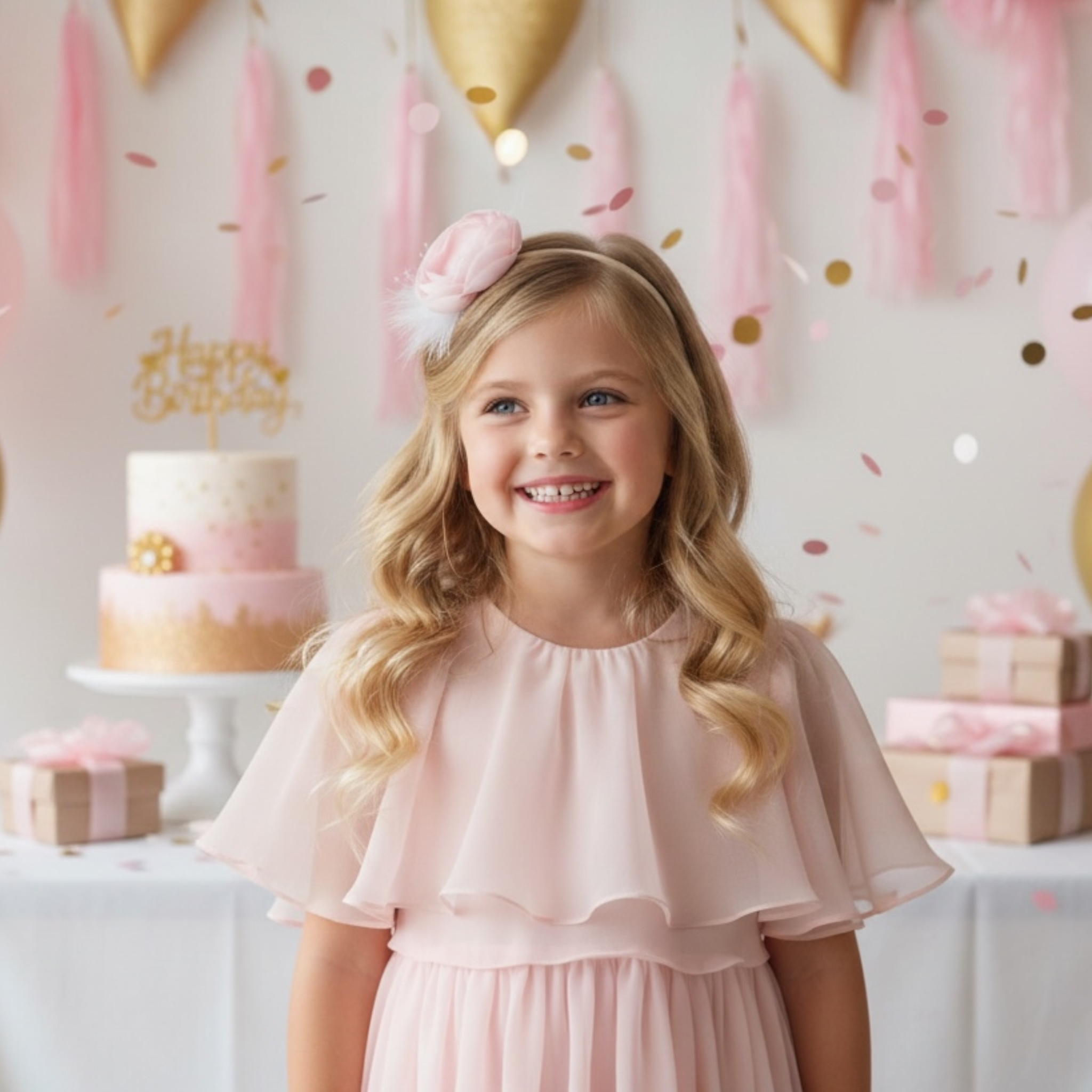 Layared pink flower with feather and netting
