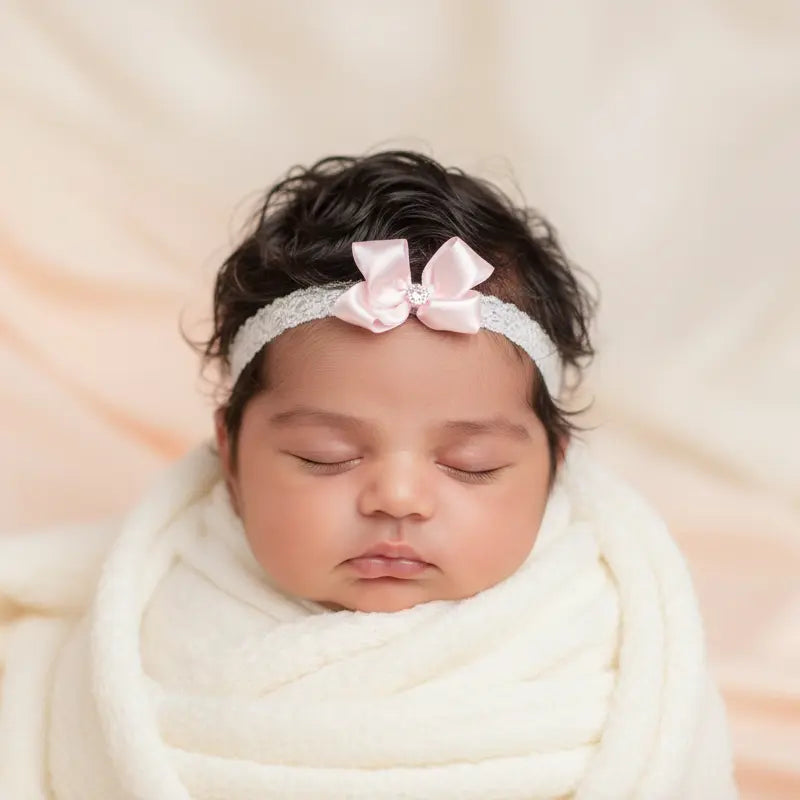 Small satin bow with rhinestone on soft lace Cute Cute