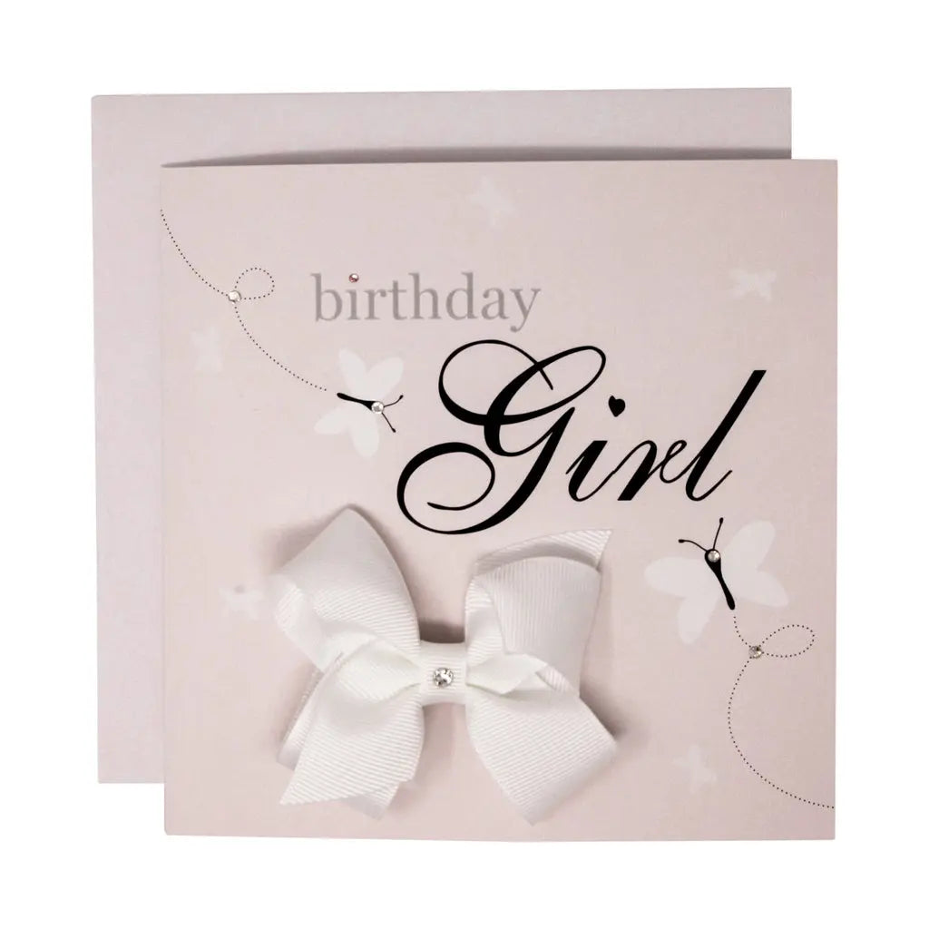 Birthday Girl- greeting card with a hair bow Cute Cute