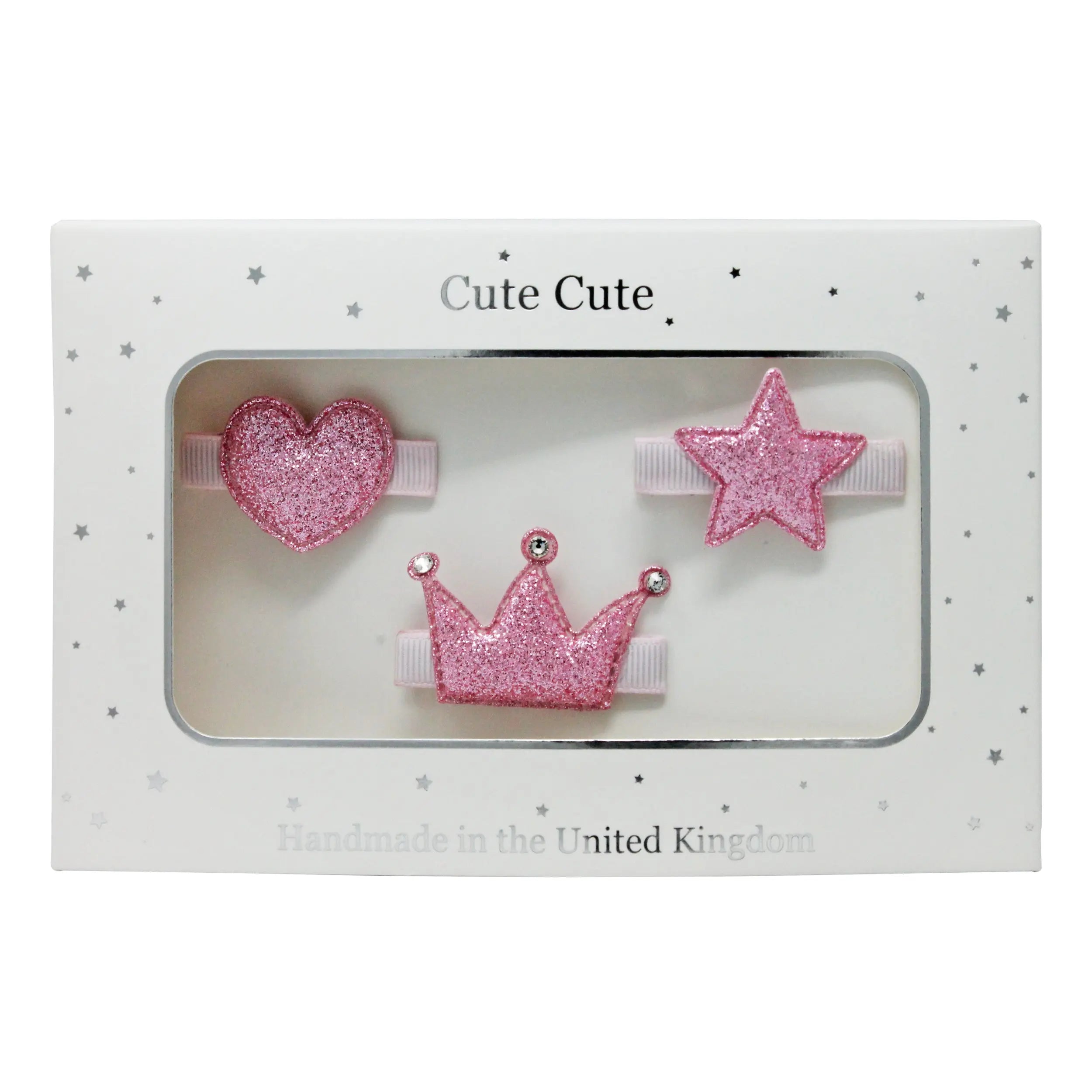 Dusky pink glitter set of clips in a silver gift box. Cute Cute