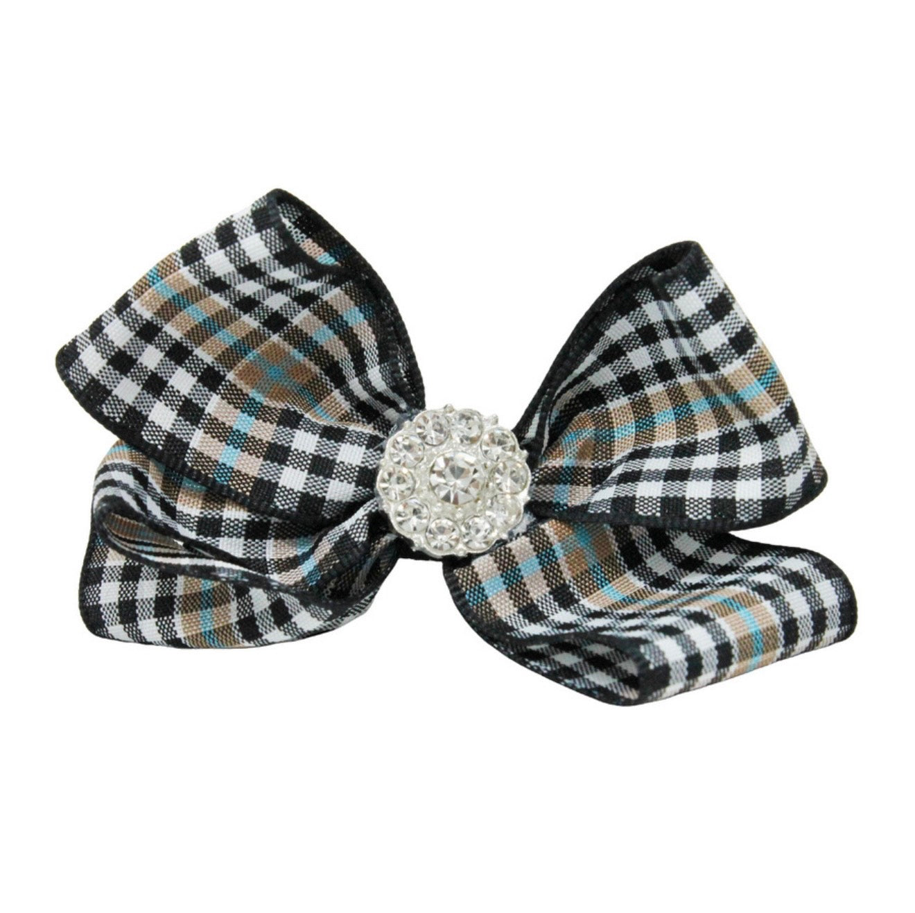 Checked navy and ivory bow