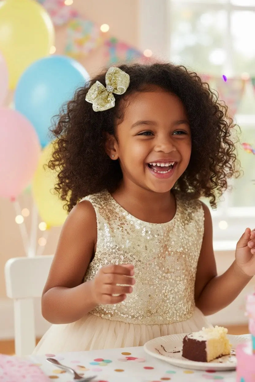 Sequin gold bow with rhinestone on an alligator clip Cute Cute