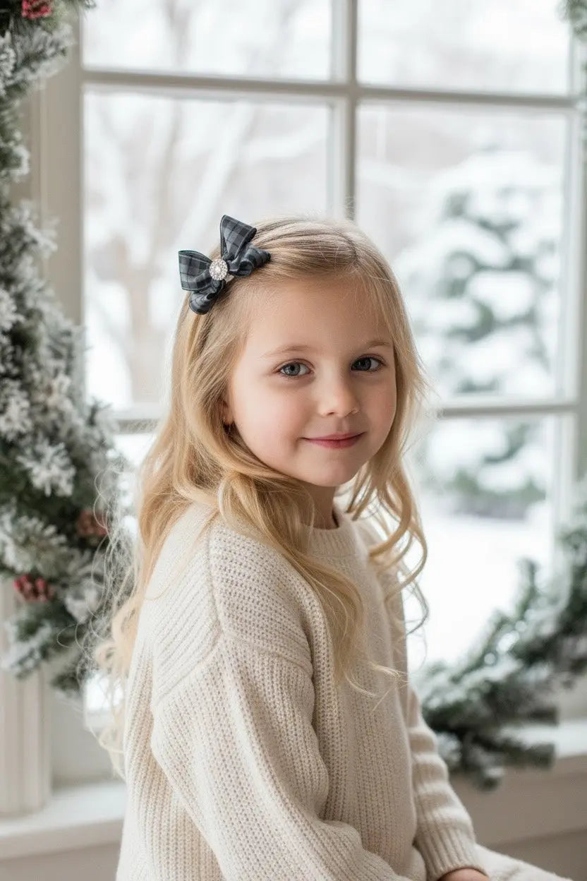 Checked black and grey gingham medium bow Cute Cute