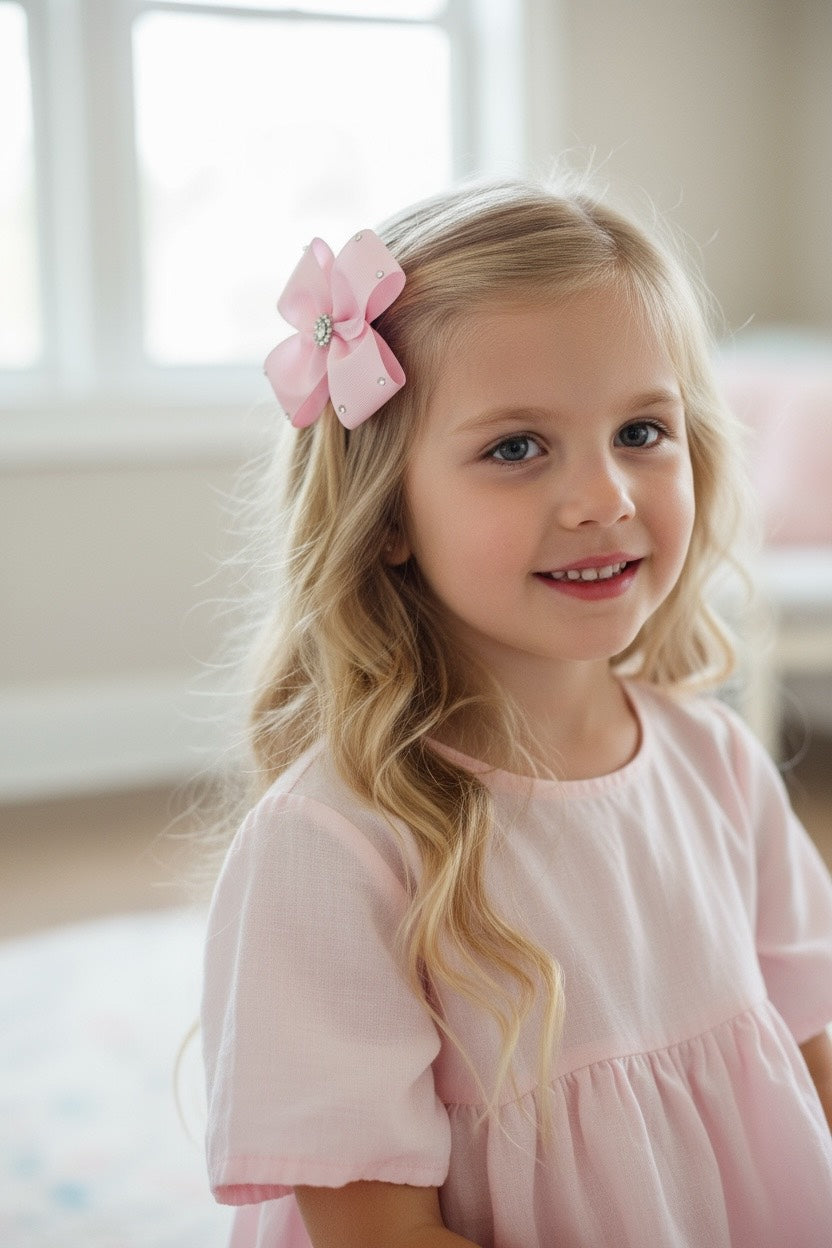 Pink double bow with Swarovski crystals