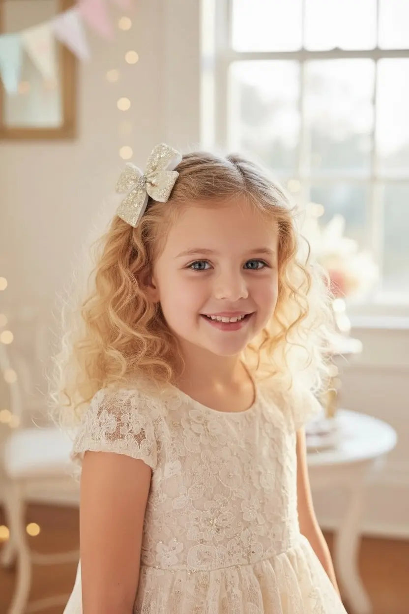 Sequin gold bow with rhinestone on an alligator clip Cute Cute