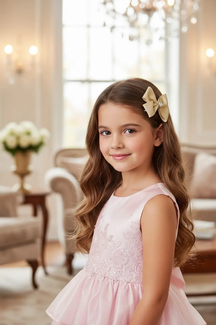 Large double satin shimmery gold bow on a clip. Cute Cute