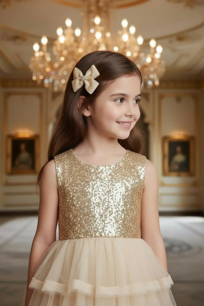 Large double satin shimmery gold bow on a clip. Cute Cute