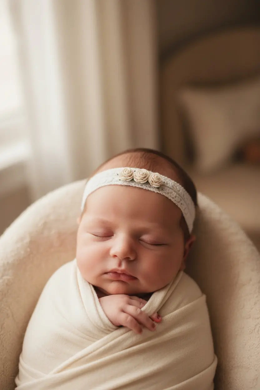Off white lace headband with three mulberry roses in ivory Cute Cute