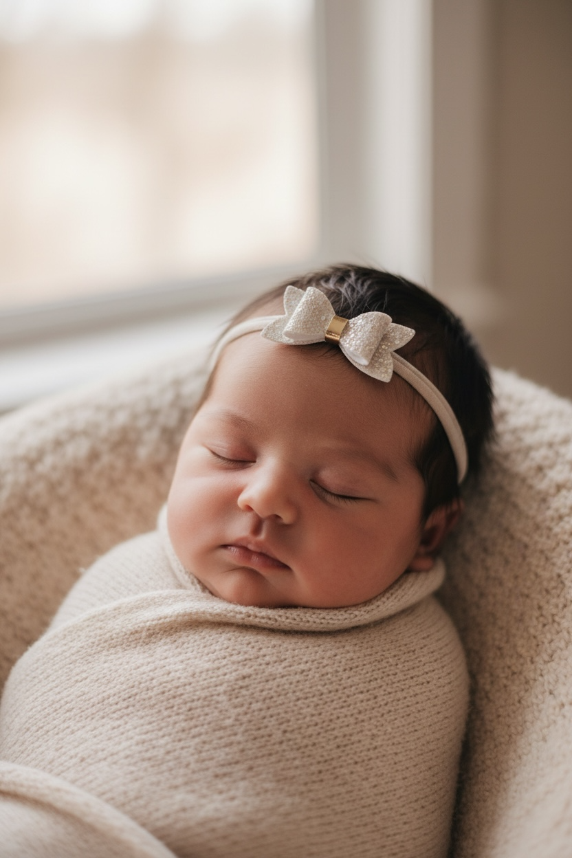 Blush pink bow on a soft elastic headband