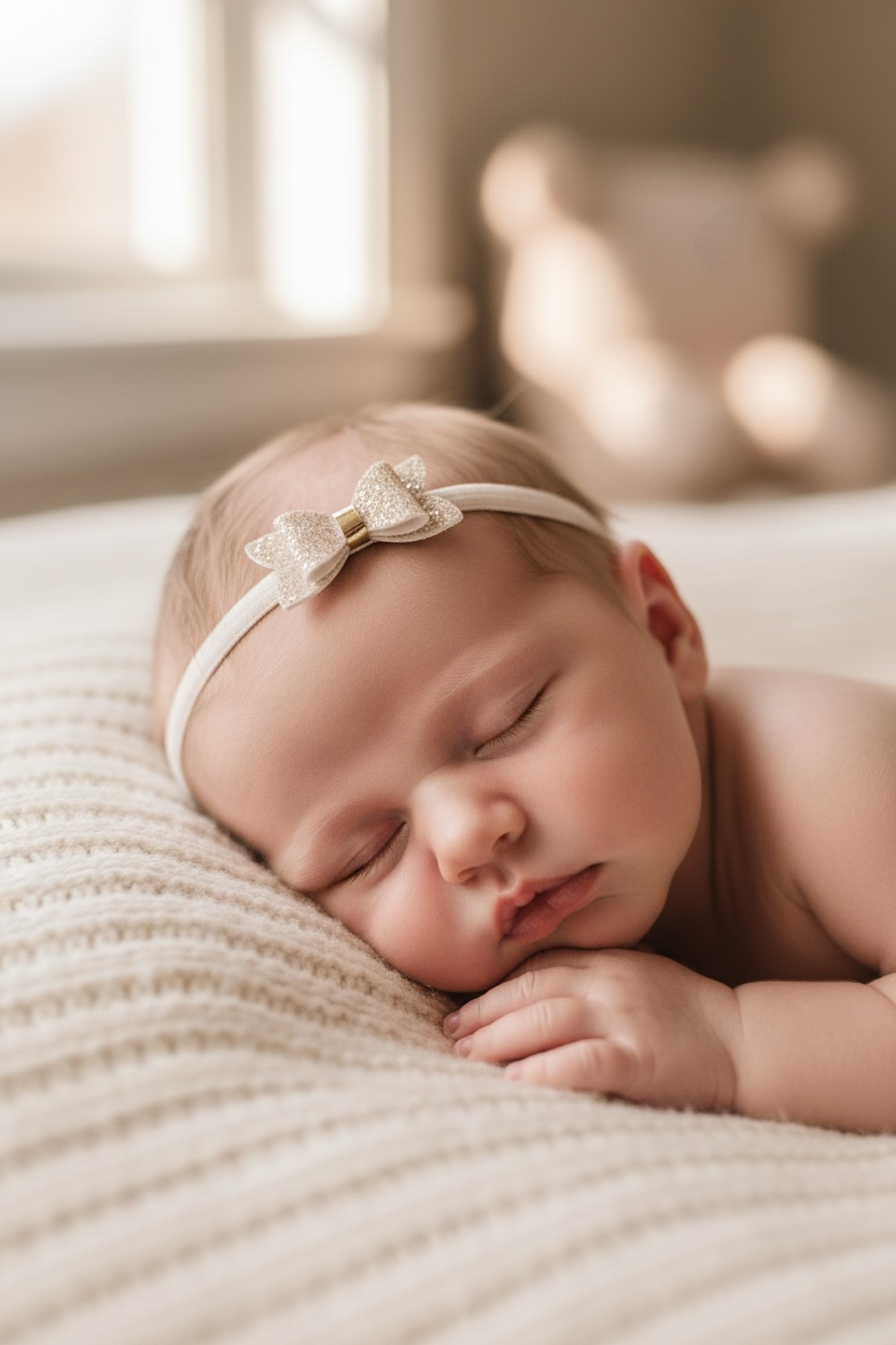 Blush pink bow on a soft elastic headband