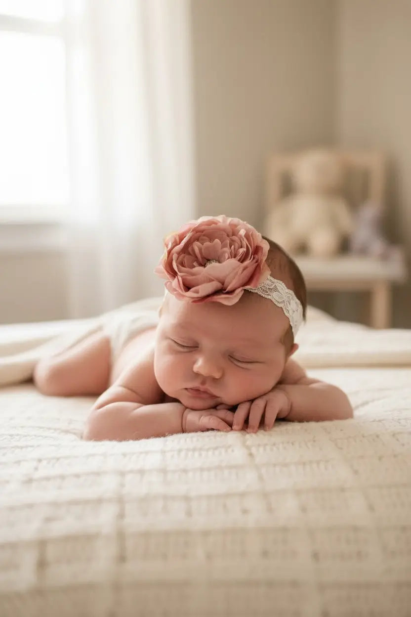 Two toned pink flower with rhinestone on a lace Cute Cute