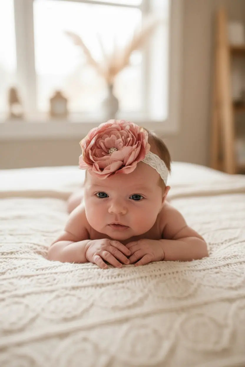 Two toned pink flower with rhinestone on a lace Cute Cute