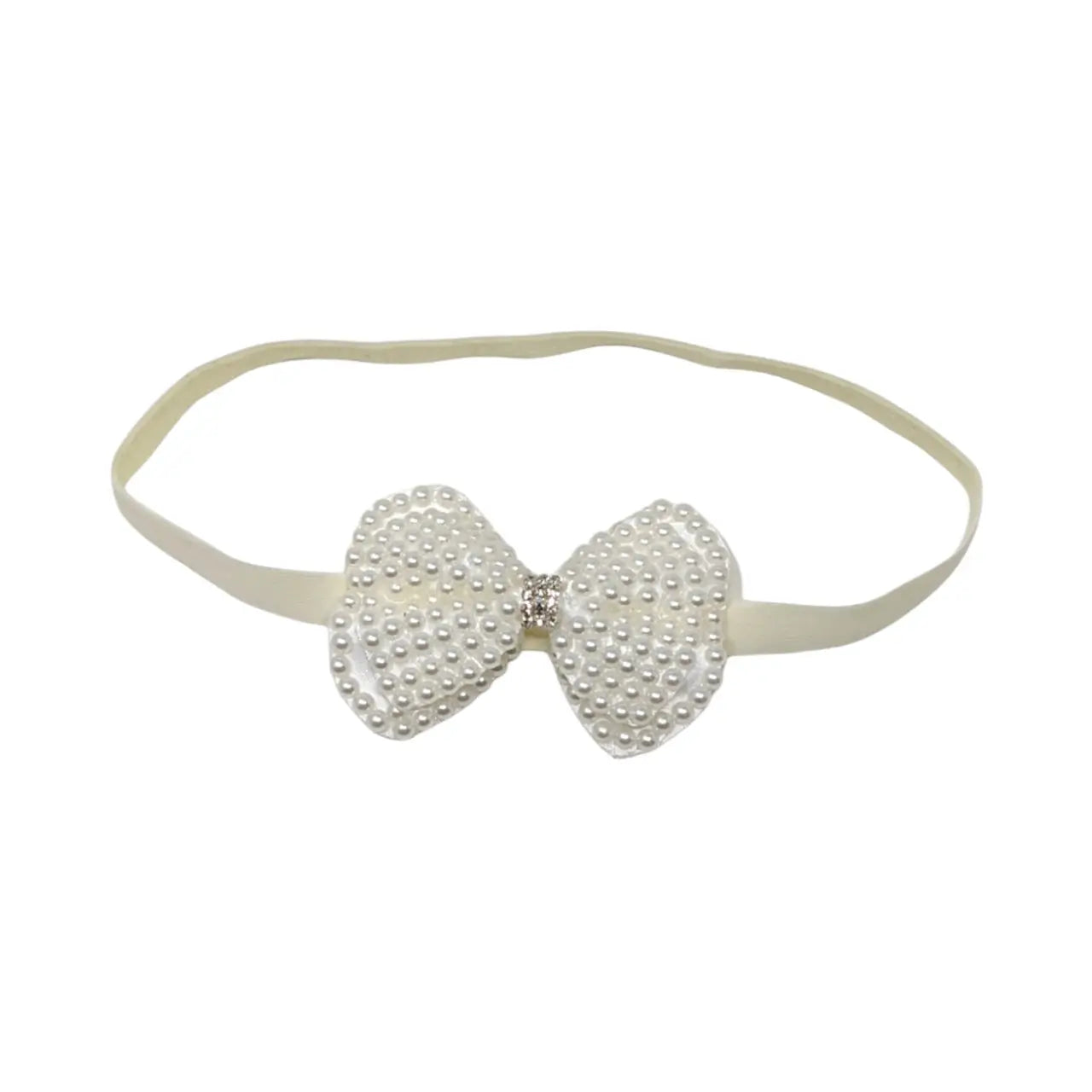 Medium pearl bow with rhinestone on a soft ivory headband Cute Cute