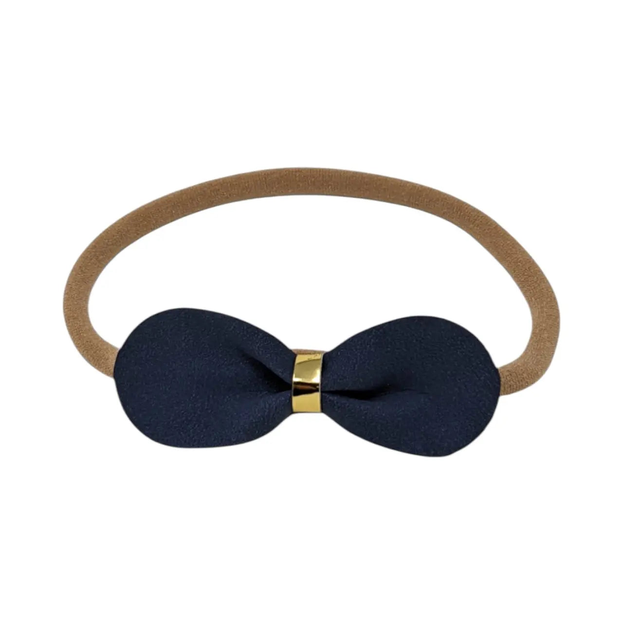 Navy bow with gold center on a skinny soft nylon headband Cute Cute