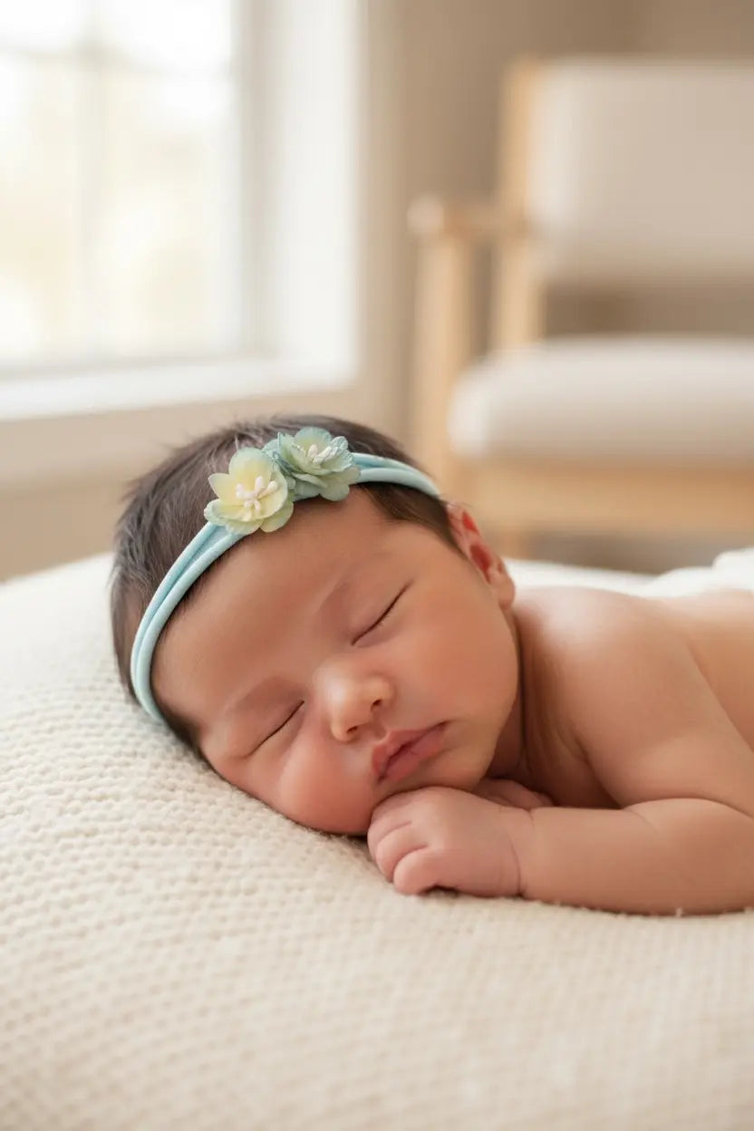 Blue flowers on a skinny soft nylon headband Cute Cute