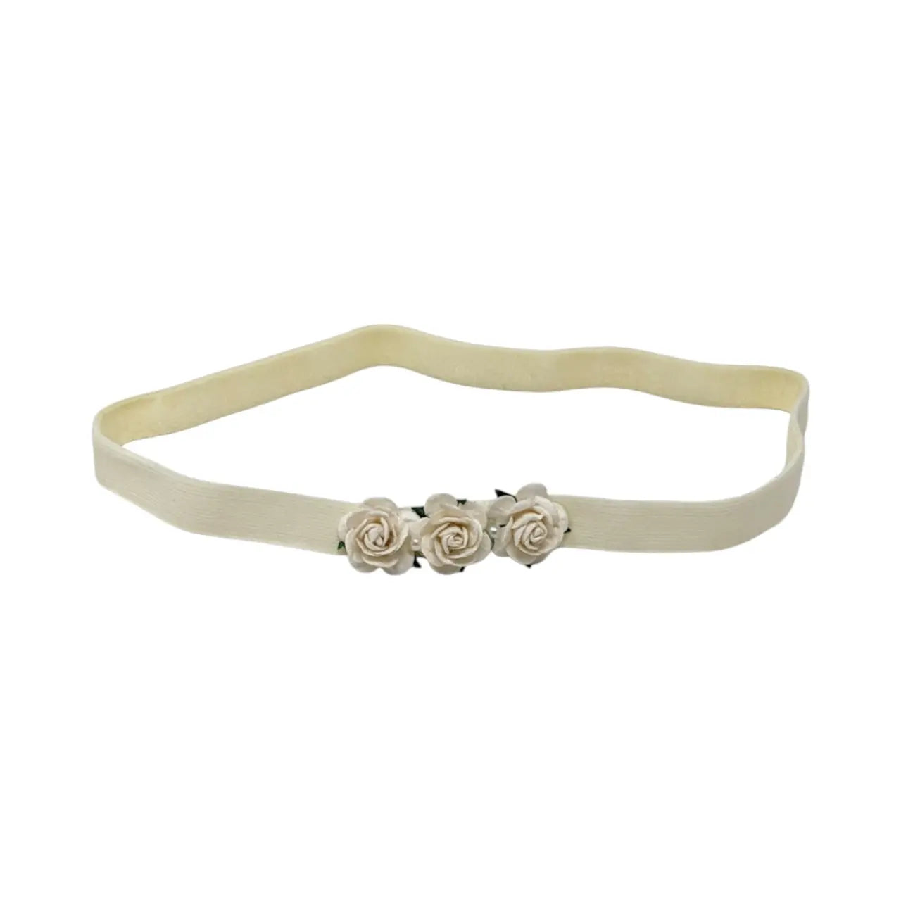 Plush elastic headband with three mulberry roses in ivory Cute Cute