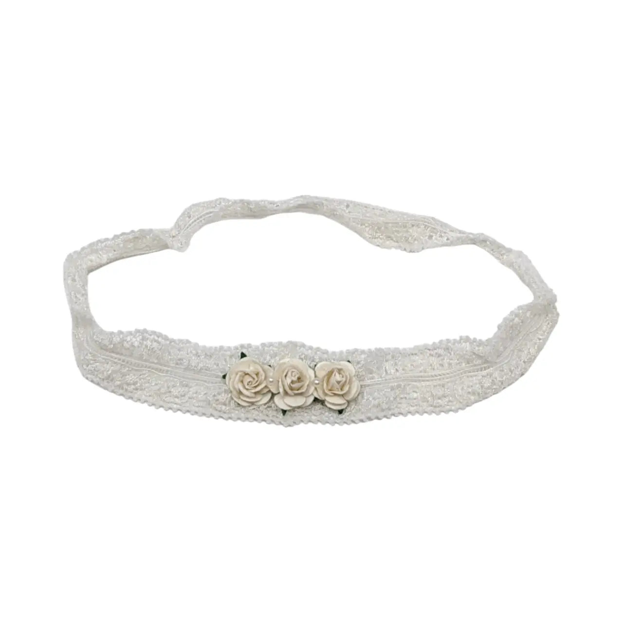Off white lace headband with three mulberry roses in ivory Cute Cute