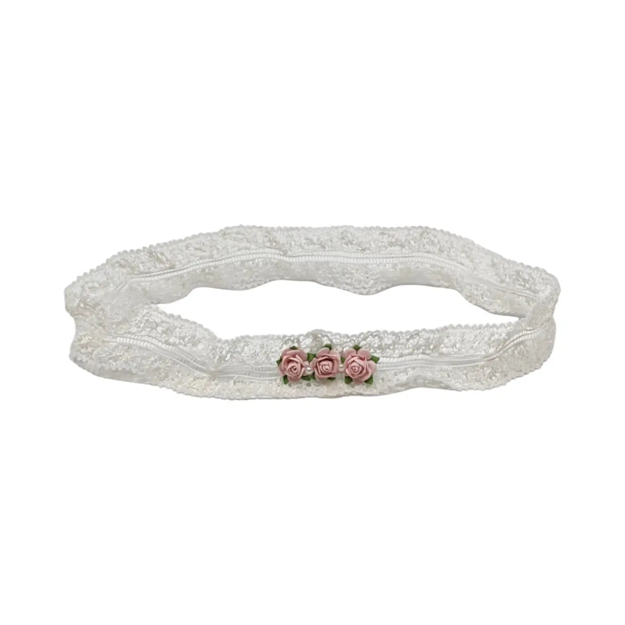 Off white lace headband with three mulberry roses in pink Cute Cute