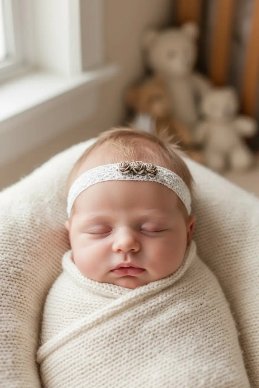 Off white lace headband with three mulberry roses in brown Cute Cute