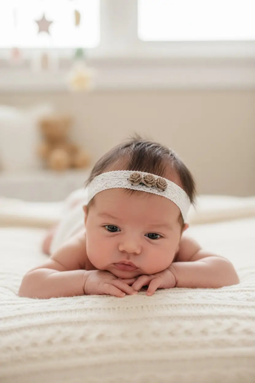 Off white lace headband with three mulberry roses in brown Cute Cute