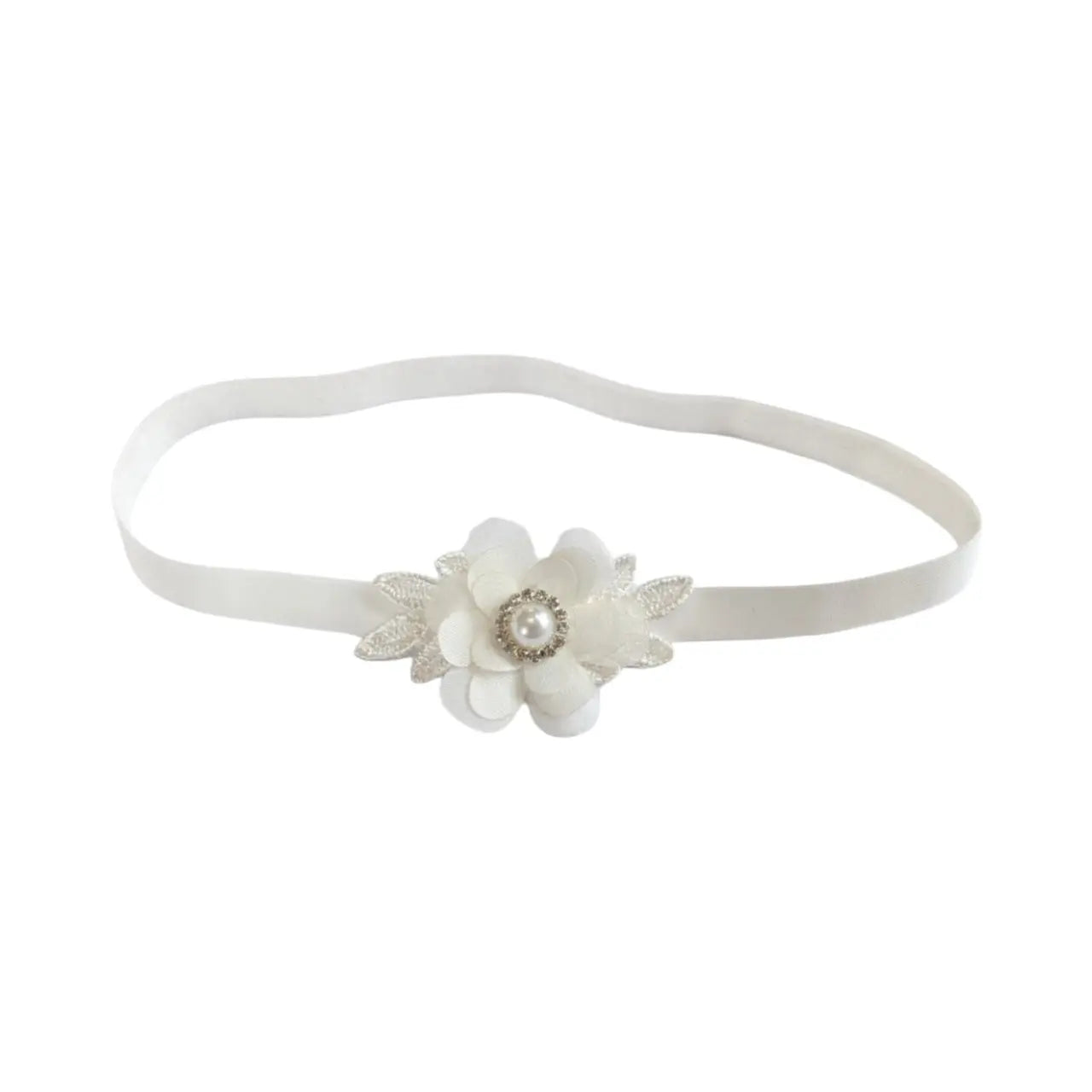 Off white chiffon and lace flower decorated with pearl rhinestone Cute Cute