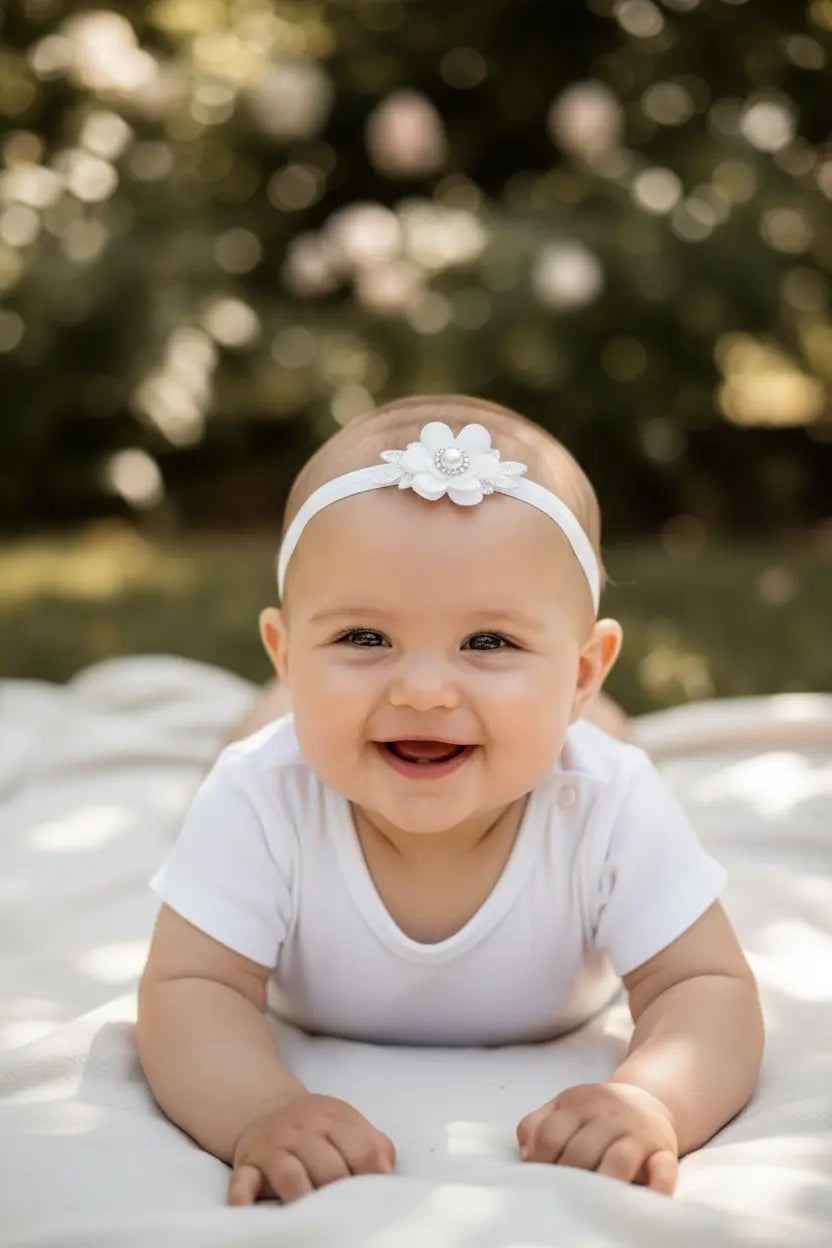 Off white chiffon and lace flower decorated with pearl rhinestone Cute Cute